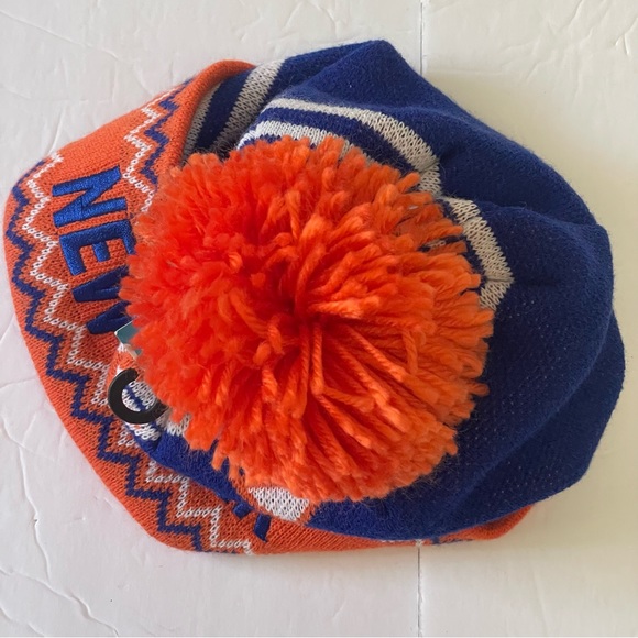 New York New York Nicks Seventy Seven Brand Knit Beanie Blue Orange with Pom - Picture 2 of 7